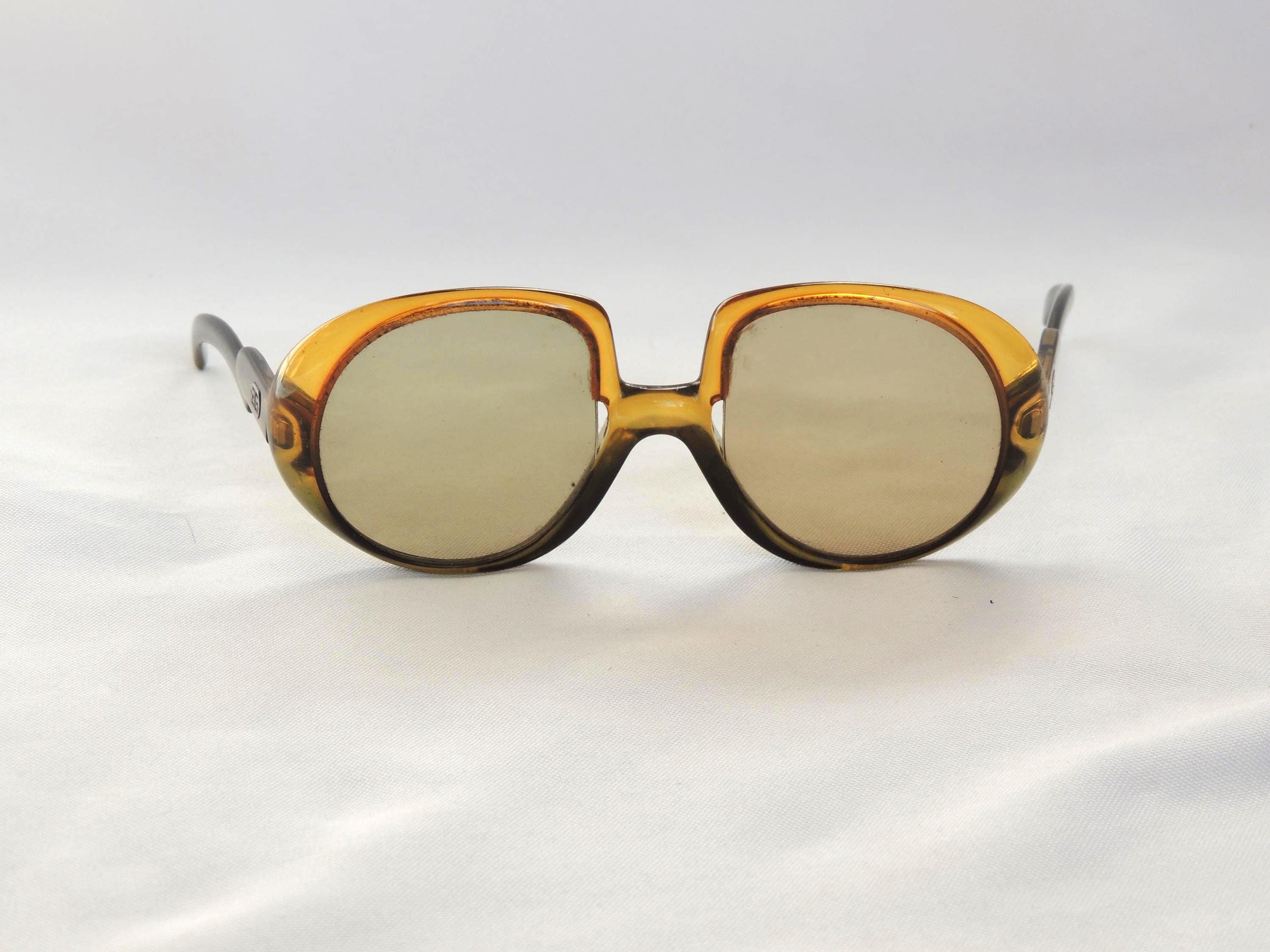 小物 vintage GIVENCHY Sunglasses Clear Amber Vintage Givenchy Designer 1970's Oversized Boho Hippie Amber