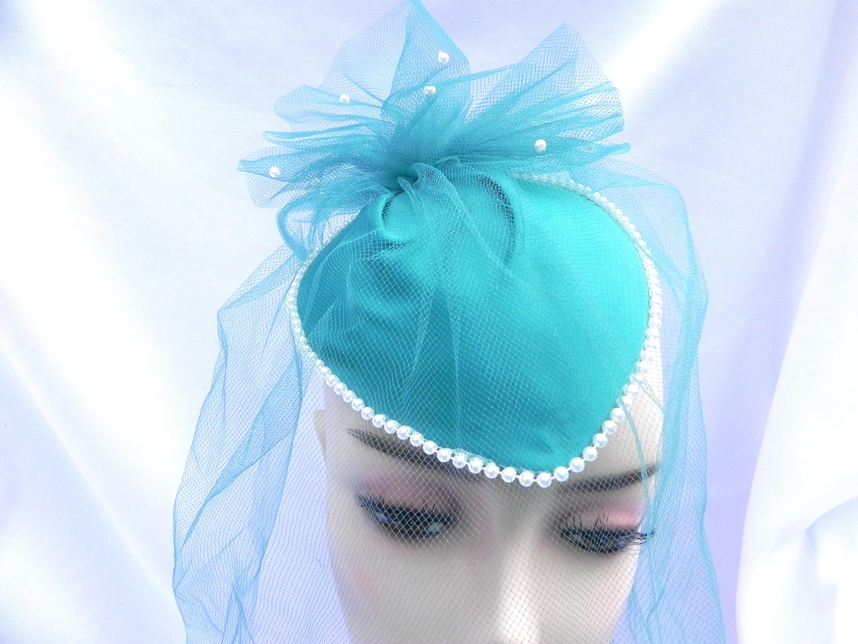Vintage Blue Fascinator Hat Veil Pearls Wedding Church Tea Party Formal Derby il_fullxfull.6842673097_35u5.jpg main image 2