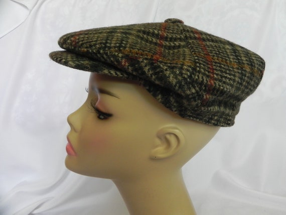 Vintage Beige and Black Wool Plaid Newsboy Cap Be… - image 3