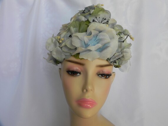 Vintage Jackwill Originals Blue Floral Hat Dress … - image 3