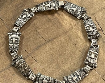 1920’s Indian totem sterling silver link bracelet