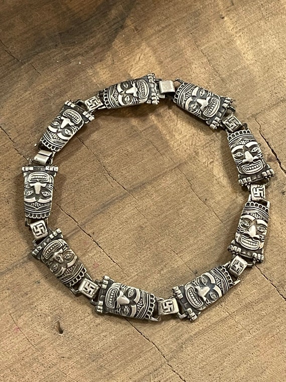 1920’s Indian totem sterling silver link bracelet