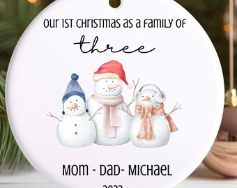 First Christmas family of three ornament, Christmas ornament, Family Christmas, New family ornament, new baby gift, baby shower gift