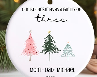 First Christmas family of three ornament, Christmas ornament, Family Christmas, New family ornament, new baby gift, baby shower gift