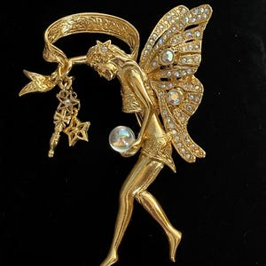 Vintage Kirks Folly Fairy AB rhinestone brooch