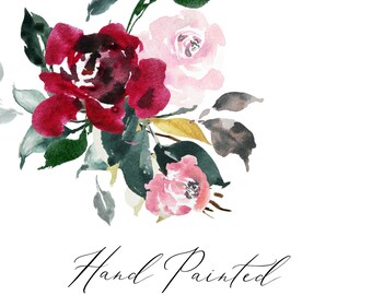Aquarel clipart bloemen clipart aquarel rozen clipart bordeaux bloemen bruiloft clip art aquarel bloem graphics ontwerpelementen PNG