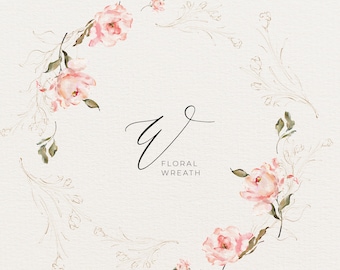Watercolor Floral Clipart Floral Wreath Border Watercolor Flower Clipart Wedding Clipart Frame PNG Digital Clipart Floral Arrangement Logo