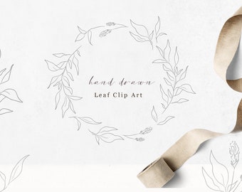 Handgezeichnet Linie Kunst Hochzeit Clipart Blätter Clip Art Blumenkranz Botanische Clipart Blumen Clipart Blätter Illustrationen Blatt Fine Art Print