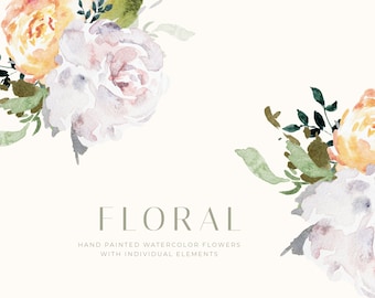 Watercolor Clipart Wedding Clipart Floral Graphics Watercolour Flowers Clip Art Feminine Clip Art Individual Elements Yellow Wedding Decor