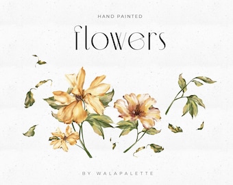 Watercolor Yellow Flowers Clipart, Wedding Floral PNG (Digital Download)