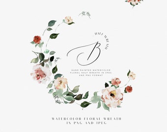 Floral Wreath PNG Flower Frame PNG Watercolor Wreath Clipart Flower Border Wedding Invite Logo Printable Wreath Flowers Clipart Fall Wreath
