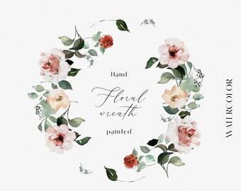Floral Wreath Watercolor Flower Clipart Watercolor Wreath Floral Frame Clipart Logo Design Digital Clipart Autmun Wedding Invite PNG Foliage