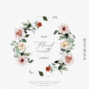 Couronne de fleurs aquarelle fleur Clipart Couronne aquarelle cadre floral Clipart Logo Design numérique Autmun mariage inviter PNG feuillage