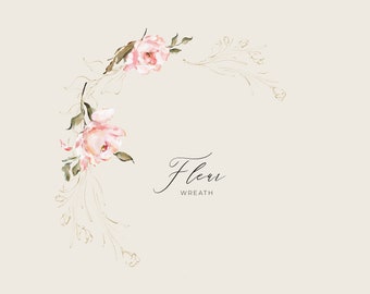 Watercolor Flower Clipart Floral Clipart PNG Wedding Clipart Watercolor Wreath PNG Gold Wreath Logo Clipart Wedding Invite  Digital Clipart
