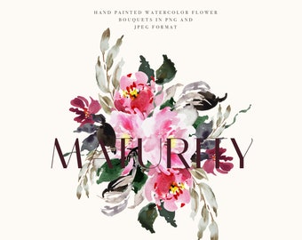 Watercolor Floral Clipart Bouquet Set, Vintage Wedding Invitation (PNG/JPEG)