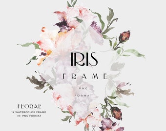 Clipart con cornice floreale ad acquerello, invito a nozze PNG (download digitale)