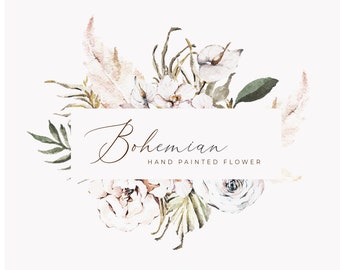 Boho Clipart Watercolor Frame Boho Floral Bouquets Watercolor Bohemian Flowers Composition Wedding Invite PNG Clipart
