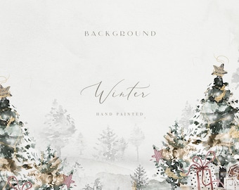 Christmas Clipart Watercolor Background Website Background Winter Holiday Clipart Watercolor Landscape PNG Christmas Tree Woodland Trees