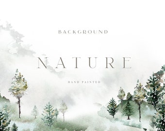 Aquarell Landschaft Clipart: Berg & Wald Bäume (Digitaler Download)