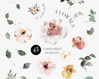 Watercolor Floral Clipart Flower Clip Art Watercolor Flower PNG Floral Elements DIY Watercolor Flowers Floral Watercolor Floral Arrangements