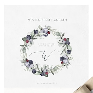 Beeren-Kranz Aquarell-Kranz Feiertags-Kranz Winter-Weihnachts-Kranz Clipart Winter Feiertage Hochzeitskarten Blätter-Kränze Rahmen Blumen