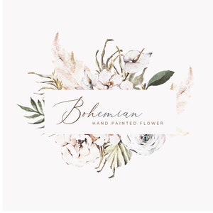 Boho Clipart Watercolor Frame Boho Floral Bouquets Watercolor Bohemian Flowers Composition Wedding Invite PNG Clipart