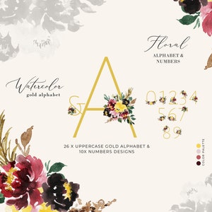 Flower Letters Watercolor Floral Alphabet Clipart Gold Alphabet Clipart Wedding Monogram Ampersand Free Commercial Use Wedding Alphabet PNG