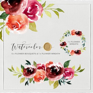 Watercolor Floral Clipart Floral Frame Individual PNG files Hand Painted Boho Bouquet Clipart Flower Elements Floral Wreath Arrangement