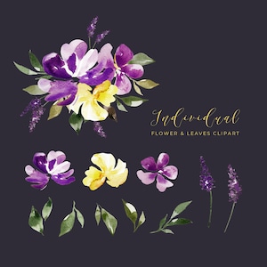 Acuarela púrpura flor Clip Art boda Clipart frontera clipart lavanda ciruela violeta flor Clip Art Set elementos florales digitales PNG invitación