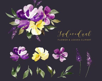 Watercolor Purple Flower Clipart Set, Floral Border (Digital Download)