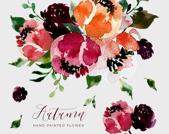 Aquarell Herbst Floral Clipart Blumensträuße Clipart Herbst Clipart Blumenschmuck PNG Herbsthochzeit Einladung Clipart Free Werbung