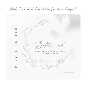 K&ouml;nnte beinhalten: Eine handgezeichnete Bleistiftzeichnung eines botanischen Kranzes mit dem Text "Botanical" und "Hand Drawn Pencil Sketch Design Ideas".
