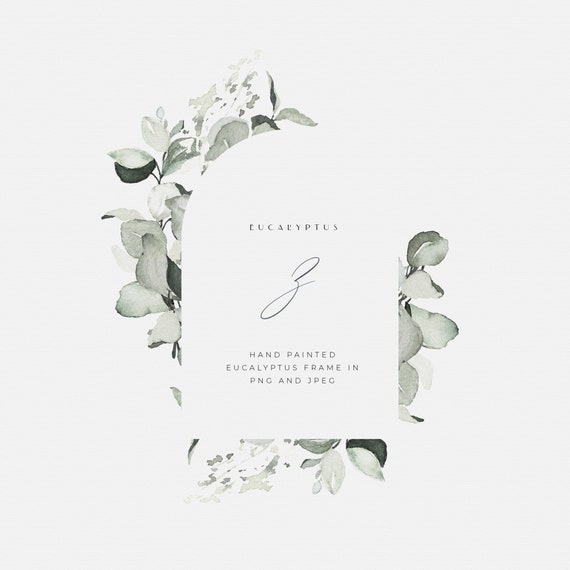 Eucalyptus Frame Eucalyptus Wreath Eucalyptus Leaves Clipart Watercolor Greenery Wedding Eucalyptus PNG Logo Watercolor Wreath Leaf Garland