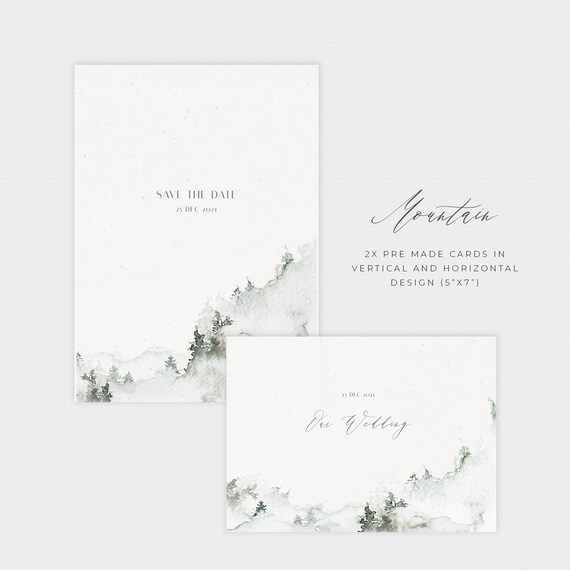 Mountain Clipart Landscape Clipart Mountain Wedding Invitation Mountains PNG Watercolor Greenery Woodland Wedding Clipart Winter Cards Print