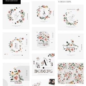 May include: A collection of watercolor floral illustrations featuring wreaths, frames, bouquets, and seamless patterns. The illustrations are hand-painted and feature delicate pink, yellow, and green flowers.