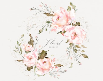 水彩花のクリップアート 水彩花 花のボーダー PNG 結婚式招待状 デジタルクリップアート PNG 花束 PNG フレーム 結婚式クリップアート