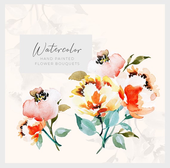 Watercolor Floral Elements Rustic Bouquet Clipart Wedding Clip Art Boho Clipart Floral Arrangement PNG Watercolor Floral Set Free Commercial