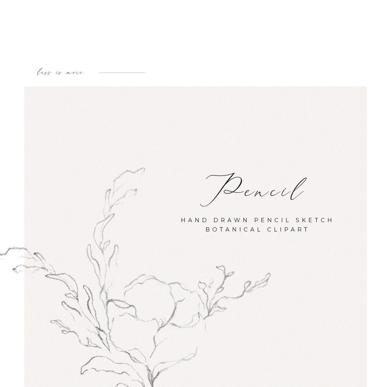 May include: A hand-drawn pencil sketch of a botanical illustration. The sketch is in black and white and features a delicate floral design. The text "Pencil" is written in cursive above the illustration, and the text "Hand Drawn Pencil Sketch Botanical Clipart" is written below the illustration.