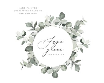 Watercolor Eucalyptus Leaves Floral Frame Green Leaves Botanical Clipart Watercolor Greenery Logo Wedding Clipart PNG Leaves Clipart Foliage