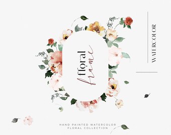 Floral Frame Floral Wreath Watercolor Wedding Frame Clipart Watercolor Wreath Clipart Wedding Invite Logo Digital Clipart Floral PNG Flowers