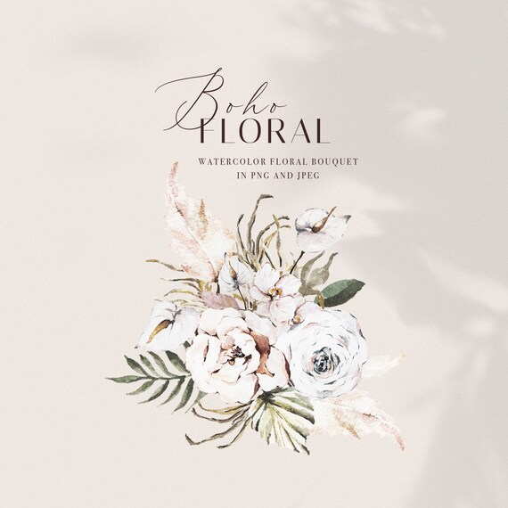 Floral Bouquet PNG Boho Watercolor Floral Clipart Borders PNG Wild Flowers Clipart Watercolor Flowers Dainty Florals Design Elements Wedding