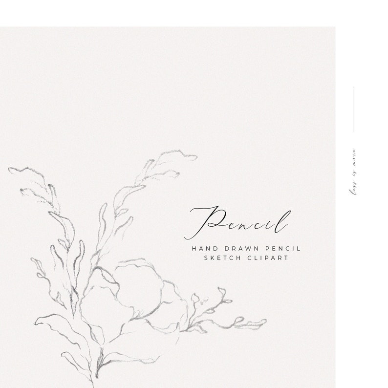 May include: A hand-drawn pencil sketch of a delicate floral branch with a white background. The text "Pencil" is written in cursive script below the image, followed by "Hand Drawn Pencil Sketch Clipart".