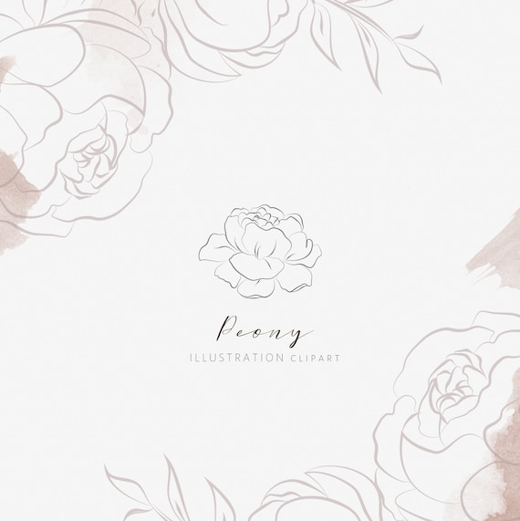 Peonies Flower Clipart Peony Element Floral Wreath Clipart Hand Drawn Flower Leaves Clipart Bouquet Clipart Line Art Wedding Clipart Leaf