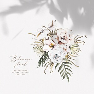 Clipart floral de acuarela, clipart de acuarela boho, flores bohemias, boda, bricolaje, clipart moderno, flores, ramo floral de acuarela, borde PNG
