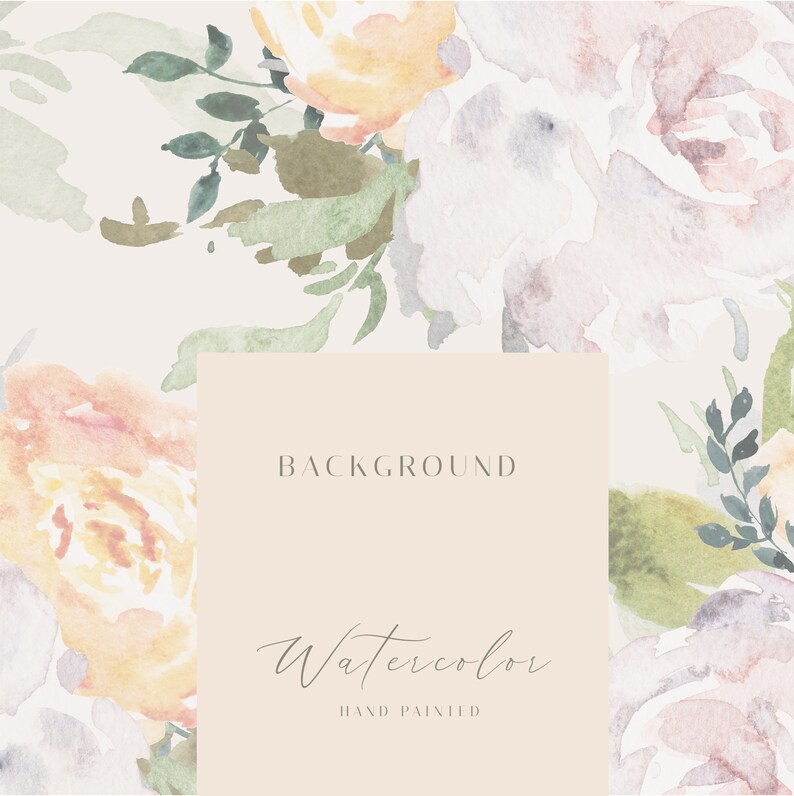 May include: Watercolor background with a floral design featuring soft pink, peach, and yellow flowers with green leaves. The text "BACKGROUND Watercolor HAND PAINTED" is in the center of the image.