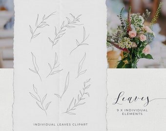 Hand-Drawn Leaf Clipart, Botanical Wreath Design Elements (PNG, JPEG)
