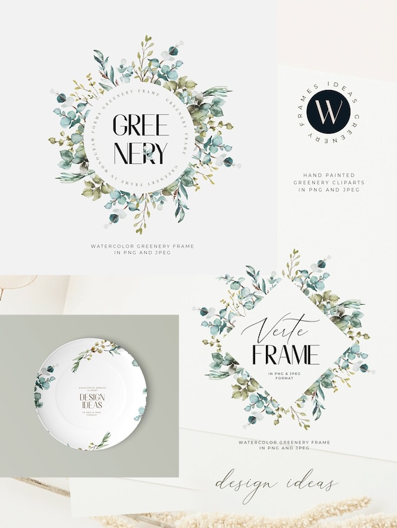 Watercolor Frame Clipart Botanical Clipart Frame PNG Flower Wreath PNG Greenery Clipart Watercolor Leaf Clipart Eucalyptus Clipart Art