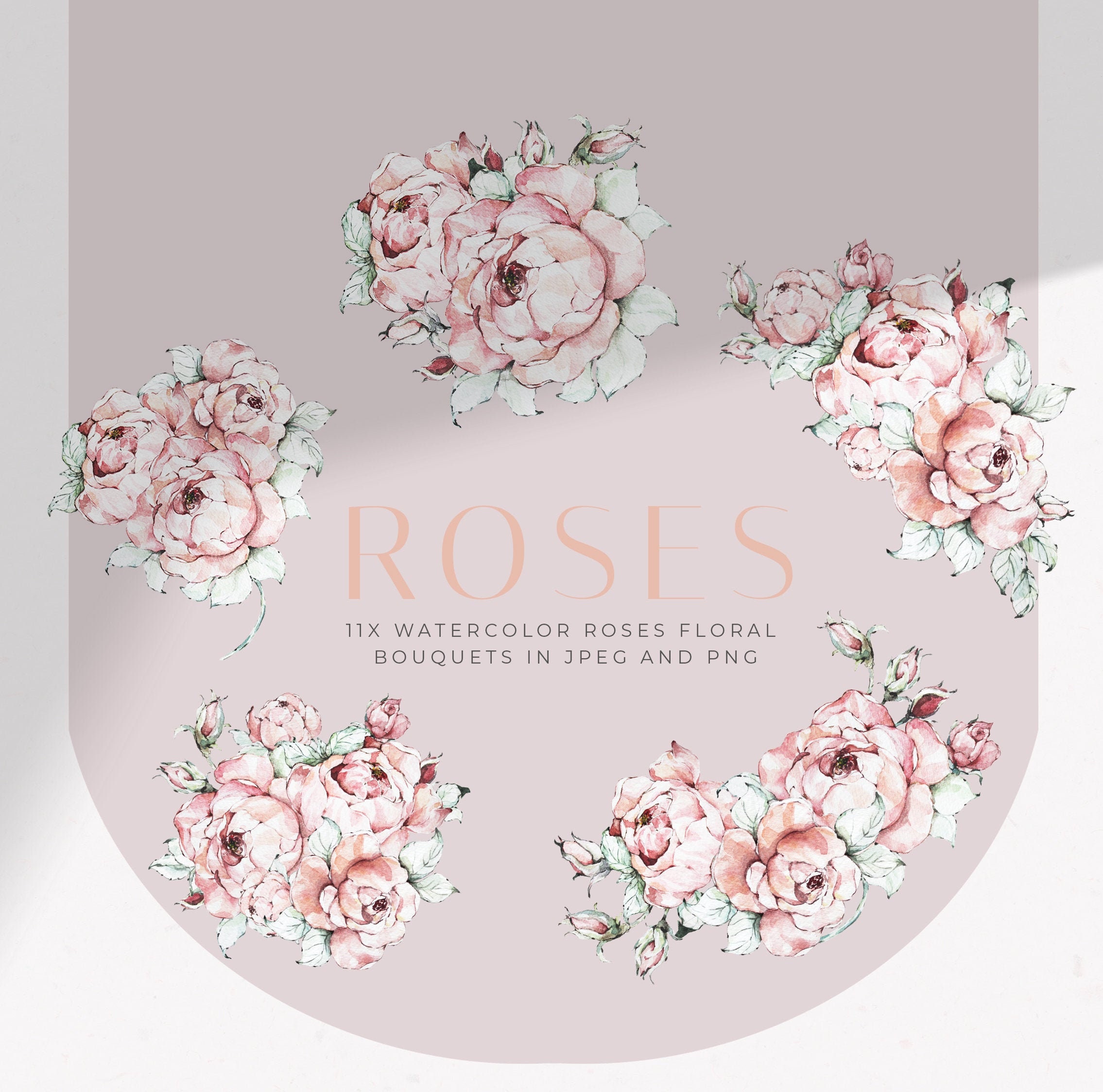 Roses Clipart Watercolor Pink Floral Clipart Watercolor Roses | Etsy