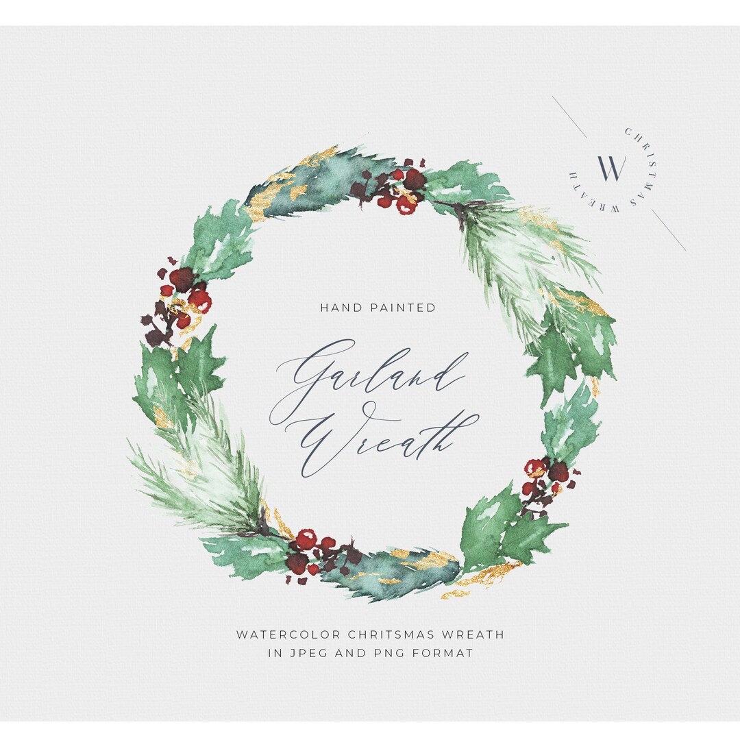 Christmas Clipart Watercolor Wreath Watercolor Greenery Clipart Holiday ...