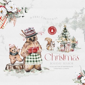Christmas Watercolor Clipart Winter Watercolor Clipart Christmas PNG Graphics Landscape Forest Mountain Watercolor Wreath Woodland Christmas